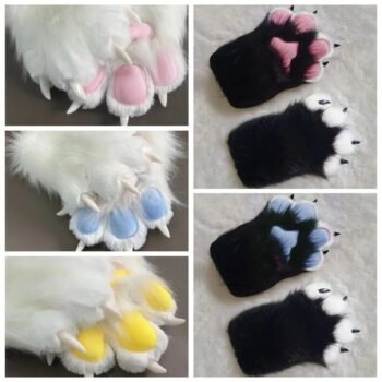 Multicolored Beans Faux Fur Beast Paws - Soft Cosplay Gloves