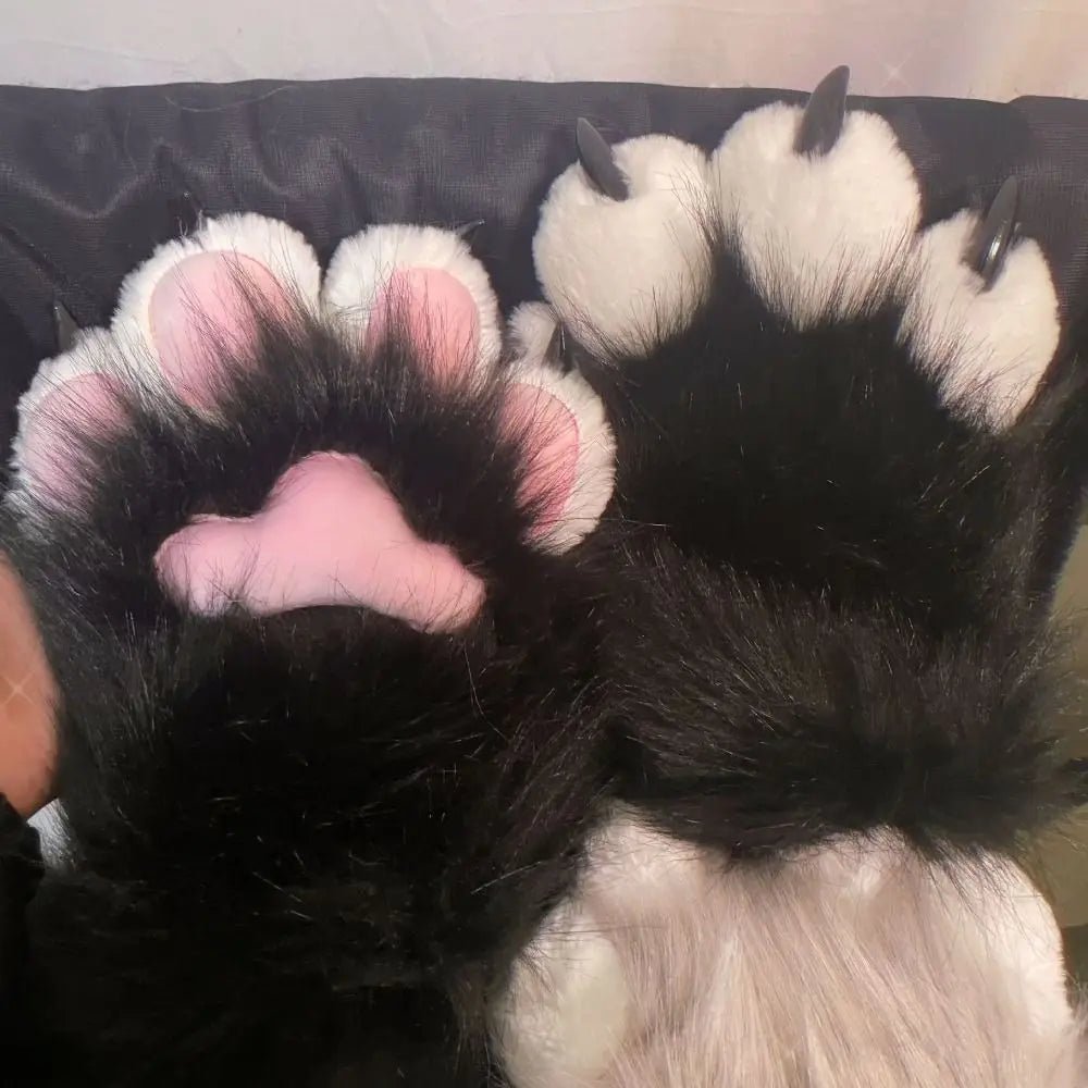 Multicolored Beans Faux Fur Beast Paws - Soft Cosplay Gloves - Image 3