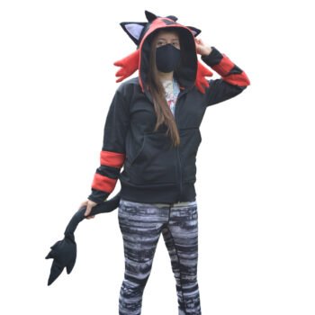 Crimson Ember Kitten Hoodie Onesie.
